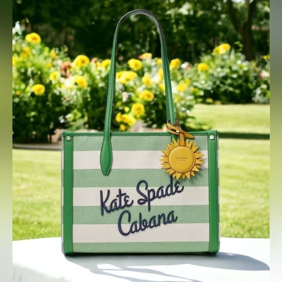 KATE SPADE NWT MARKET CANVAS CABANA MEDIUM TOTE BAG - Picture 1 of 8